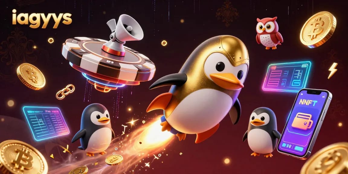 Join the excitement at iagyys with golden penguin racing towards casino winnings!