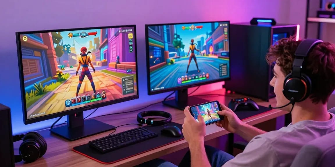 Exciting adult game scene with players engaged in immersive experiences on desktop and mobile devices.