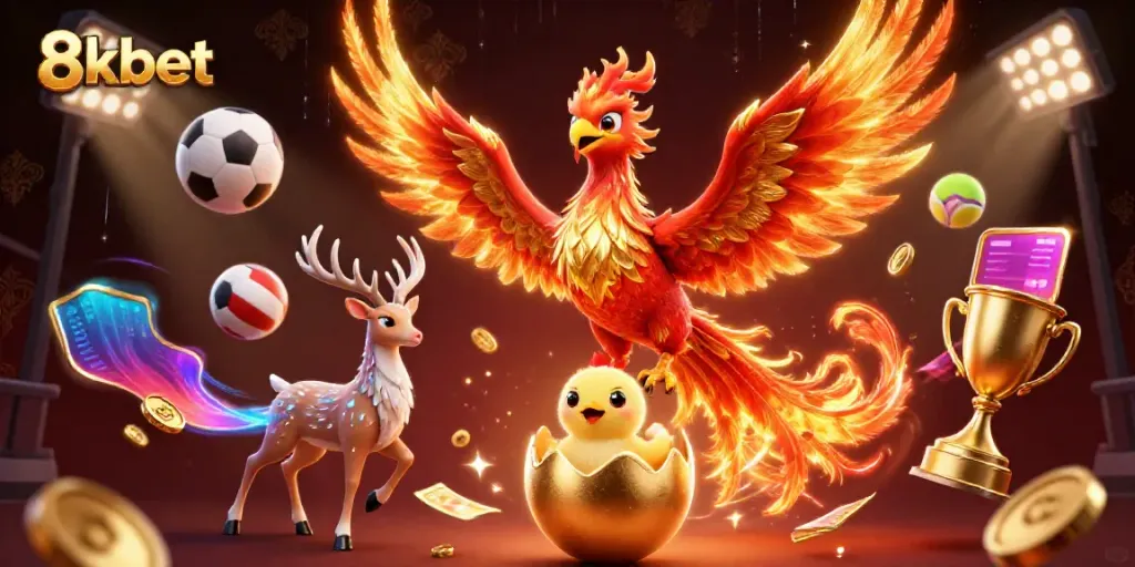Experience thrilling gameplay at 8xbet as a phoenix rises, symbolizing victory and rewards.