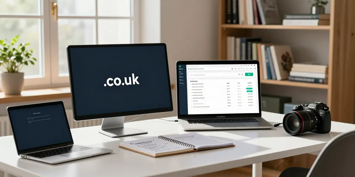 Expert .co.uk domain registration workspace featuring monitors with availability search and pricing details.