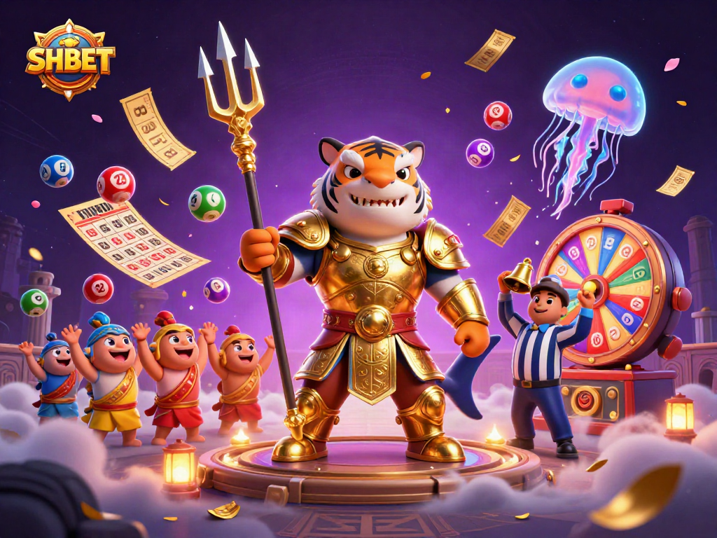 Engage with SHBET's dynamic lottery gaming atmosphere featuring vibrant characters and elements.