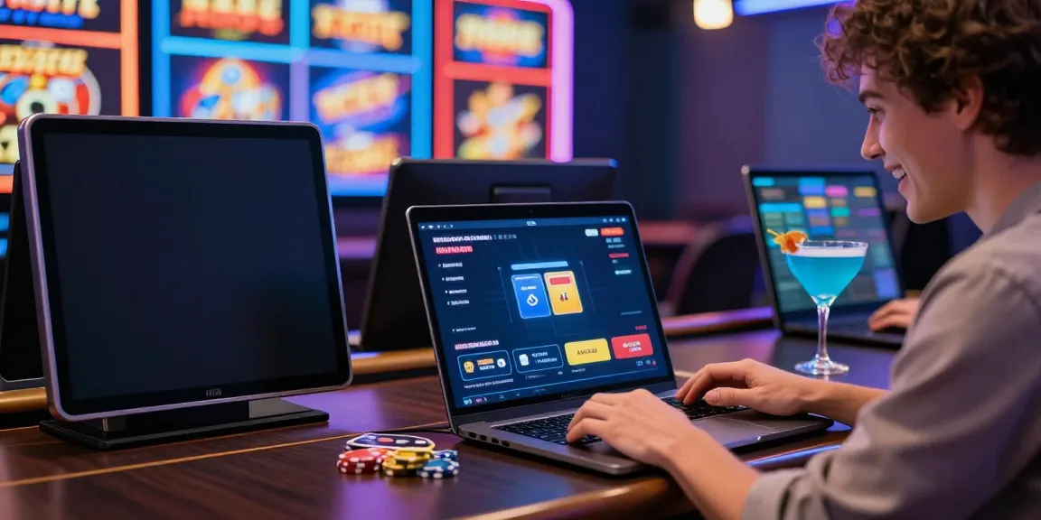 Player enjoying online casinos that accept credit cards, surrounded by vibrant games and digital elements.