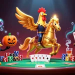 Engage with the thrilling atmosphere of kp886 by winning at poker with a golden rooster and pumpkin crow companions.