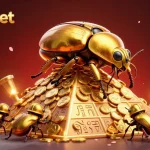 Bet on your favorites with link sbobet while watching a 3D cartoon beetle roll coins in an engaging illustration.