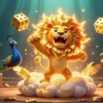 Cổng game Sunwin showcases dynamic gaming action with a roaring lion, golden dice, and vibrant casino elements.