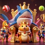 Engage with the thriving world of trang chơi xóc đĩa uy tín, featuring a dynamic golden hamster king and lively action elements.