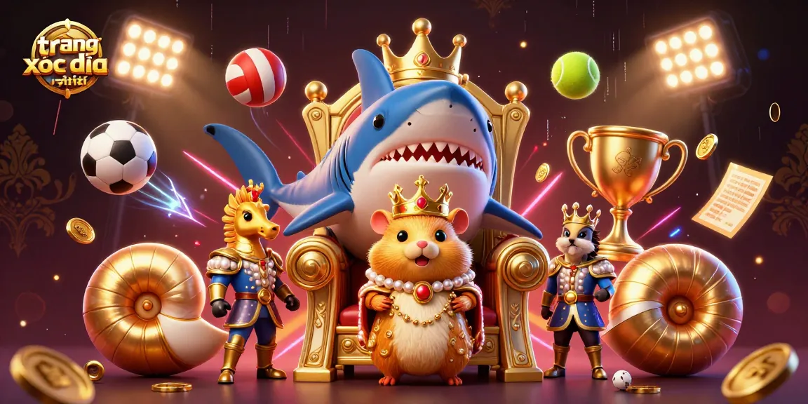 Engage with the thriving world of trang chơi xóc đĩa uy tín, featuring a dynamic golden hamster king and lively action elements.