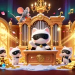 Experience excitement at 98win with a vibrant casino scene filled with treasures and animated characters.