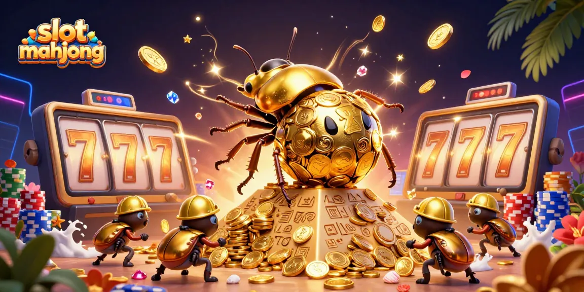 Experience thrilling slot mahjong action with dynamic golden beetles and jackpot symbols.