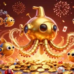 Engage with go9951 in a vibrant 3D illustration featuring a golden kraken submarine amidst a sea of coins.